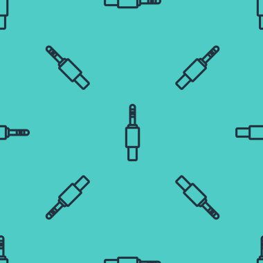 Siyah çizgi sesli kriko simgesi yeşil arkaplanda kusursuz desen izole etti. Bağlantı ses ekipmanları için ses kablosu. Fiş kablosu. Müzik aleti. Vektör.