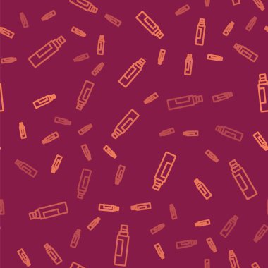 Kahverengi çizgi kalem simgesi kırmızı arkaplanda izole edilmiş kusursuz desen. Vektör.