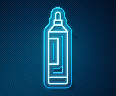 Parlayan neon çizgisi kalem simgesi mavi arkaplanda izole edildi. Vektör.