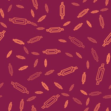 Kahverengi çizgi kalem simgesi kırmızı arkaplanda izole edilmiş kusursuz desen. Vektör.