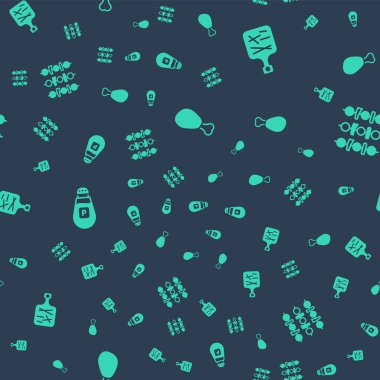 Tavuk budu, kesme tahtası, biber ve ızgara şiş kebap. Vektör.