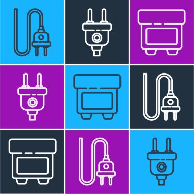 Elektrik prizi, sigorta ve elektrik prizi simgesini ayarla. Vektör.