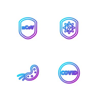 Corona virüsü covid-19, virüs, kalkan koruma hattını ayarlayın. Renk simgeleri. Vektör.
