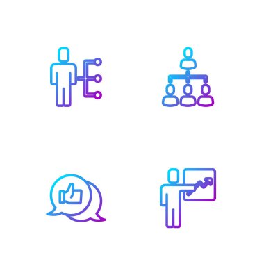 Hiyerarşi organizasyon şeması ve takım elbiseli bir adamın kullanıcısı gibi. Renk simgeleri. Vektör.