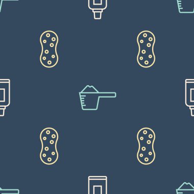 İpi temizleme aracı, sünger ve yıkama tozu için kusursuz desenlere ayarlayın. Vektör.