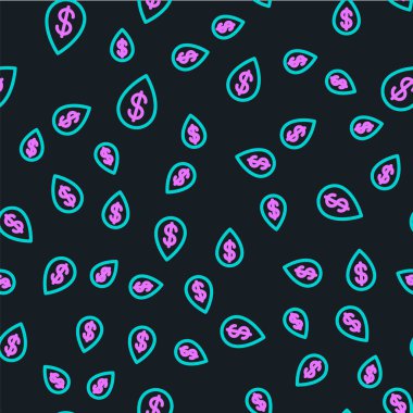 Dolar sembolü simgesi olan çizgi yağı düşüşü siyah arkaplanda izole edilmiş. Vektör İllüstrasyonu.