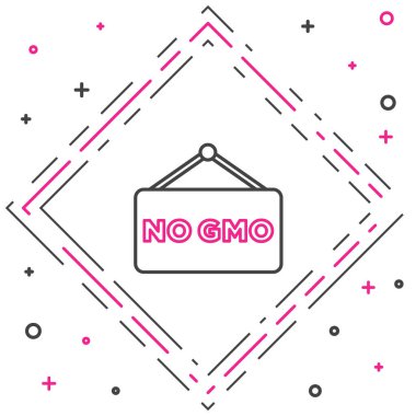 Beyaz arkaplanda GDO simgesi yok. Genetik olarak değiştirilmiş organizma kısaltması. DNA gıda modifikasyonu. Renkli taslak konsepti. Vektör.