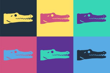 Pop Art Timsah simgesi renk arkaplanında izole edilmiş. Hayvan sembolü. Vektör.