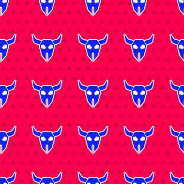 Mavi Bufalo kafatası ikonu kırmızı arka planda izole edilmiş. Vektör.