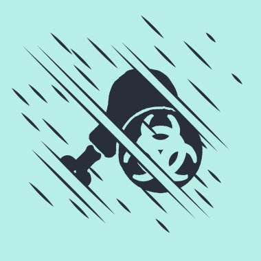 Siyah Gmo araştırma tavuk simgesi yeşil arka planda izole edildi. Şırınga tavuğa enjekte ediliyor. Arıza tarzı. Vektör.