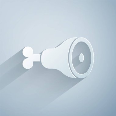 Kağıt kesiği tavuk budu ikonu gri arka planda izole edilmiş. Tavuk budu. Kağıt sanatı tarzı. Vektör.