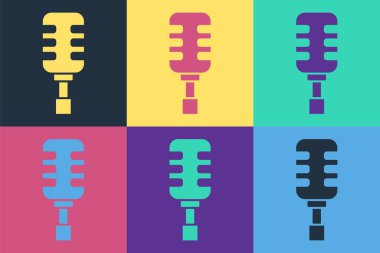 Pop Art Mikrofon simgesi renk arkaplanında izole edildi. Radyodaki mikrofondan. Sözcü işareti. Vektör.