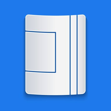 Kağıt kesiği Not Defteri simgesi mavi arkaplanda izole edildi. Spiral not defteri simgesi. Okul defteri. Yazı tahtası. Okul günlüğü. Kağıt sanatı tarzı. Vektör.