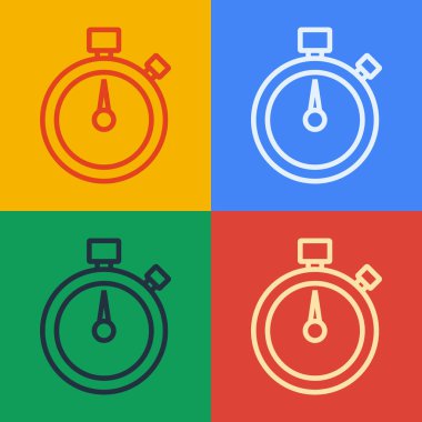 Pop Art Line Stopwatch simgesi renk arkaplanında izole edildi. Zaman göstergesi. Kronometre işareti. Vektör.