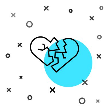 Siyah çizgi, kırık kalp ya da beyaz arka planda izole edilmiş boşanma ikonu. Aşk sembolü. Sevgililer Günü. Rastgele dinamik şekiller. Vektör.