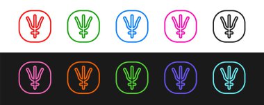 Siyah ve beyaz arkaplanda izole edilmiş çizgi Neptün gezegeni simgesi simgesi belirle. Astroloji, numeroloji, yıldız falı, astronomi. Vektör.