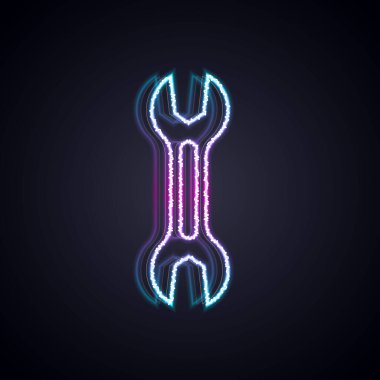Parlayan neon çizgi anahtarı simgesi siyah arkaplanda izole edildi. Vektör.
