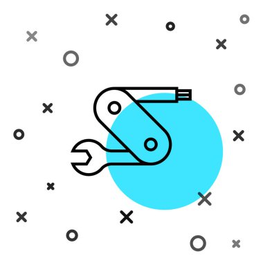 Beyaz arka planda siyah çizgili İsviçre çakısı ikonu var. Çoklu alet, çok amaçlı çakı. Çok fonksiyonlu bir alet. Rastgele dinamik şekiller. Vektör.