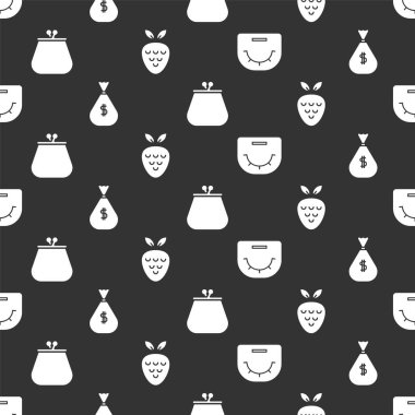 Poker masası, para çantası, Cüzdan ve Kumarhane kumar makinesini kusursuz desenli çilekli ayarla. Vektör.