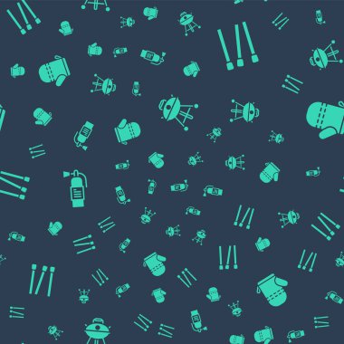 Barbekü ızgarası, kibrit, yangın söndürücü ve fırın eldivenlerini kusursuz desene ayarlayın. Vektör.