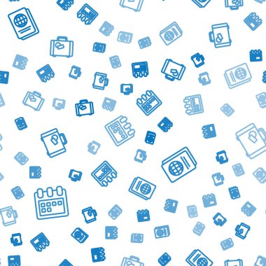 Çizgi çizelgesi, pasaport ve bavulu kusursuz desen üzerine ayarla. Vektör.