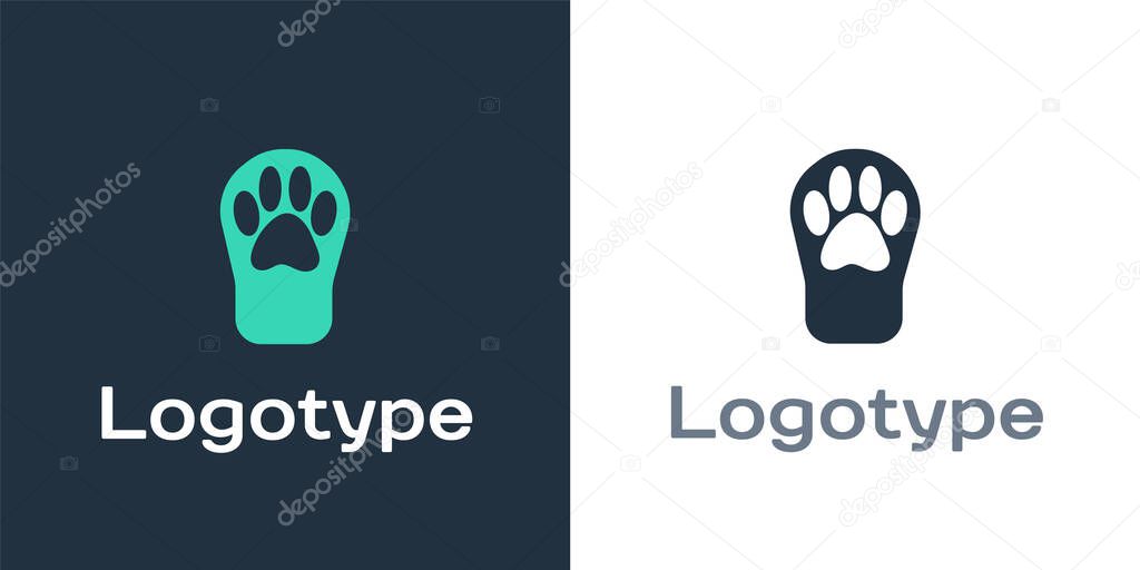 Logotype Paw print icon isolated on white background. Dog or cat paw print. Animal track. Logo design template element. Vector.