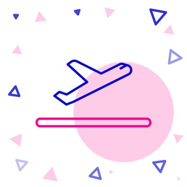 Çizgi düzlemi kalkış simgesi beyaz arkaplanda izole edildi. Uçak taşıma sembolü. Renkli taslak konsepti. Vektör İllüstrasyonu.