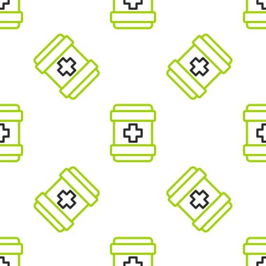 İlk yardım çantası simgesi beyaz arkaplanda izole edilmiş kusursuz desen. Haçlı sağlık kutusu. Acil durumlar için tıbbi ekipman. Sağlık sigortası konsepti. Vektör.