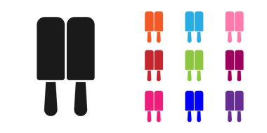 Siyah dondurma beyaz arka planda izole edilmiş bir çubuk ikonu. Güzel sembol. Simgeleri renklendirin. Vektör.