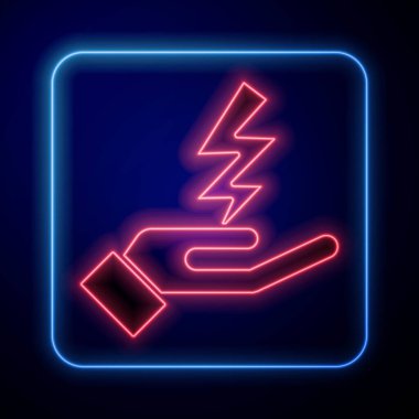 Parlayan neon renkli Zeus simgesi siyah arkaplanda izole edildi. Yunan tanrısı. Şimşek Tanrısı. Vektör.