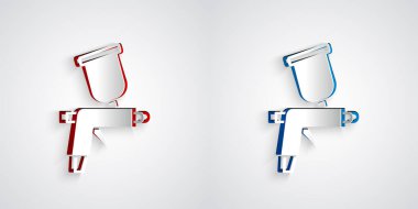 Kağıt kesiği sprey tabanca ikonu gri arkaplanda izole edilmiş. Kağıt sanatı tarzı. Vektör.