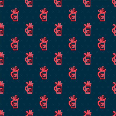 Golf çantalı kırmızı çizgili golf çantasının simgesi siyah arka planda izole edilmiş. Vektör.