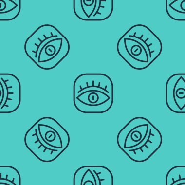 Siyah çizgi Masonları Tanrı 'nın her şeyi gören gözü sembolü yeşil arka planda izole edilmiş kusursuz desen. Üçgendeki Tanrı 'nın Gözü. Vektör.