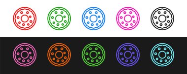 Siyah ve beyaz arka planda izole edilmiş tatlı jöleli donut çizgisi. Vektör.