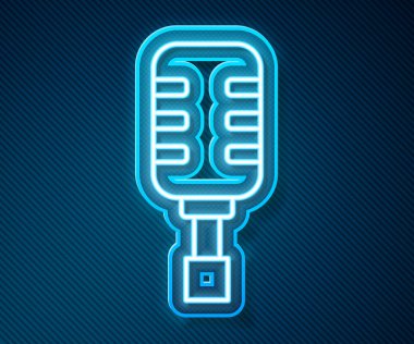 Parlayan neon hattı mikrofon simgesi mavi arkaplanda izole edildi. Radyodaki mikrofondan. Sözcü işareti. Vektör.