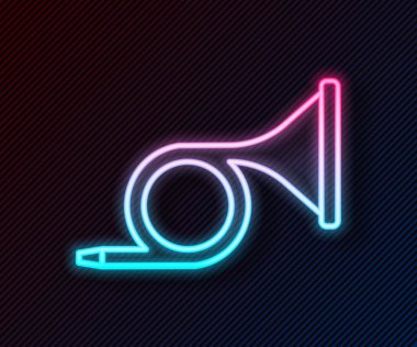 Parlayan neon hattı. Siyah zemin üzerinde izole edilmiş trompet ikonu. Vektör.