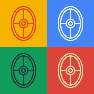 Yunan sanat eseri Yunan kalkanı, Yunan süsleme ikonu renkli arka planda izole edilmiş. Vektör.