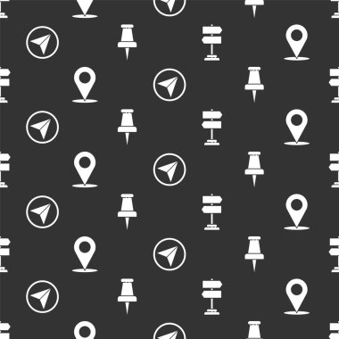 Yol trafik işaretini, konumu, şehir haritasının bilgilerini ve pürüzsüz şablona pimi yerleştir. Vektör.