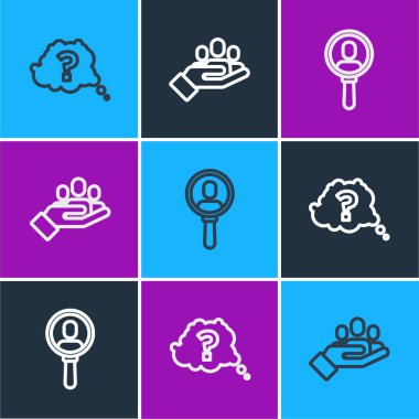 Satır işaretini belirle, insanları ve El 'i arama simgesi için ara. Vektör.