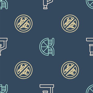 Mikroskop hattını, GDO 'yu ve genetik olarak değiştirilmiş turuncuyu kusursuz desene göre ayarla. Vektör.