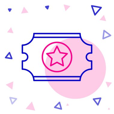 Çizgi sinema bileti simgesi beyaz arkaplanda izole edildi. Renkli taslak konsepti. Vektör İllüstrasyonu.