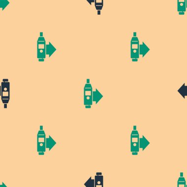 Tıbbi inceleme ikonu için yeşil ve siyah medikal termometre bej arka planda izole edilmiş pürüzsüz desen. Vektör.