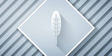 Kağıt kesiği, gri arka planda izole edilmiş Kızılderili tüyü ikonu. Amerikan yerlilerinin etnik sembolü. Kağıt sanatı tarzı. Vektör.