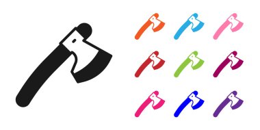 Beyaz arka planda siyah tahta balta simgesi izole edildi. Oduncu baltası. Simgeleri renklendirin. Vektör.