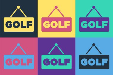 Pop Art Golf etiketi simgesi renk arkaplanında izole edildi. Vektör.