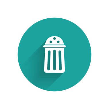 Kağıt kesiği tuz simgesi mavi arkaplanda izole edilmiş. Yemek pişirme baharatları. Kağıt sanatı tarzı. Vektör.