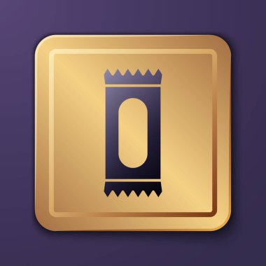 Mor arkaplanda izole edilmiş Mor Şeker simgesi. Altın kare düğme. Vektör.