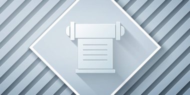 Kağıt kesiği Kararname, kağıt, parşömen, parşömen simgesi gri arkaplanda izole edilmiş. Kağıt sanatı tarzı. Vektör.