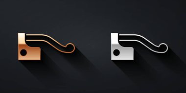 Siyah zemin üzerinde altın ve gümüş bisiklet fren ikonu izole edildi. Uzun gölge tarzı. Vektör.