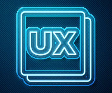 Parlayan neon çizgisi UI veya UX tasarım simgesi mavi arkaplanda izole edildi. Vektör.